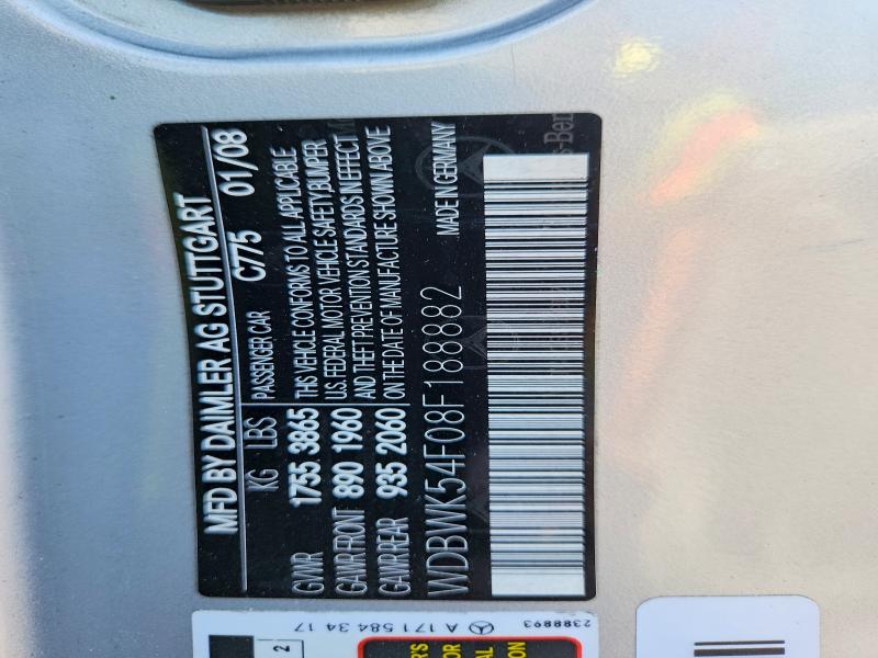 55179316 :رقم المزاد ، WDBWK54F08F188882 vin ، 2008 Mercedes-benz Slk مزاد بيع