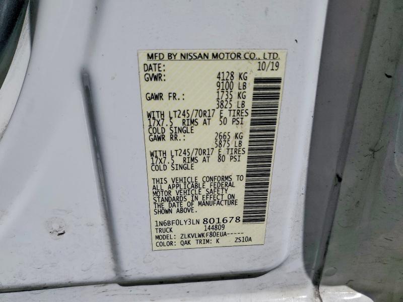 53141596 :رقم المزاد ، 1N6BF0LY3LN801678 vin ، 2020 Nissan Nv 2500 مزاد بيع