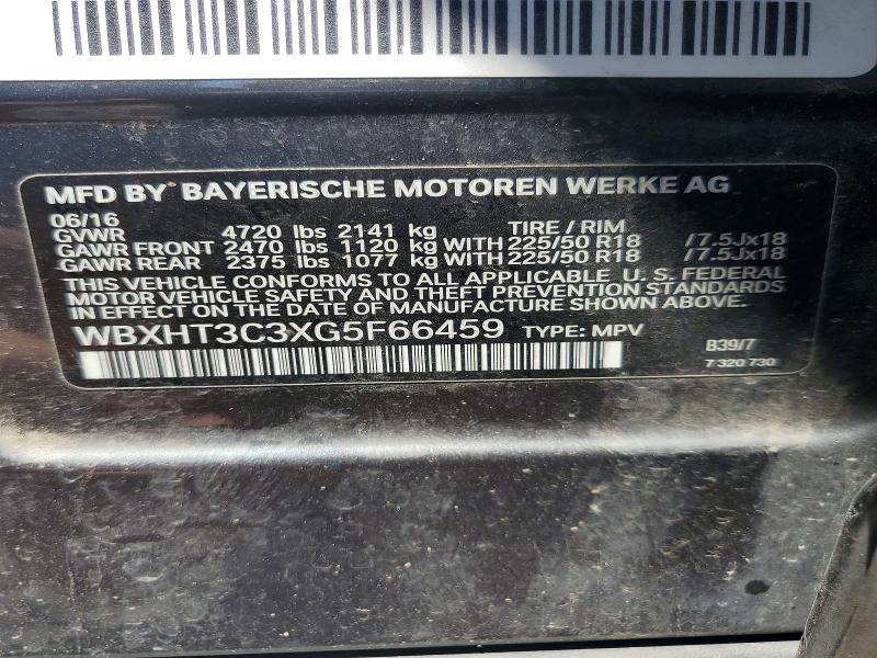 2016 Bmw X1 მანქანა იყიდება აუქციონზე, vin: WBXHT3C3XG5F66459, აუქციონის ნომერი: 55462106