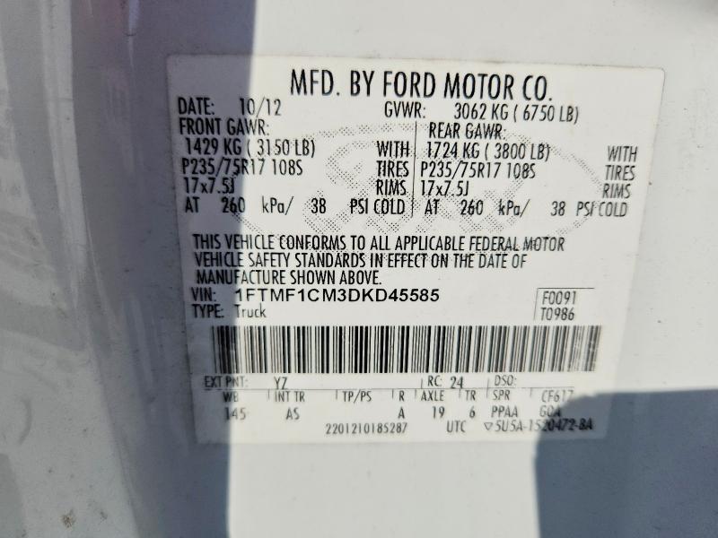 2013 Ford F150 მანქანა იყიდება აუქციონზე, vin: 1FTMF1CM3DKD45585, აუქციონის ნომერი: 52925826