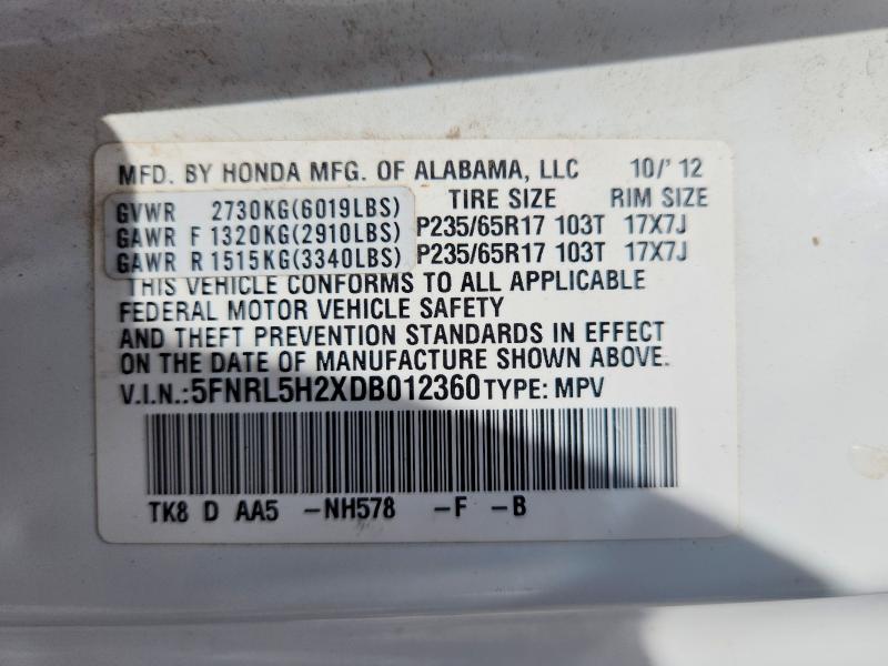 55141996 :رقم المزاد ، 5FNRL5H2XDB012360 vin ، 2013 Honda Odyssey مزاد بيع