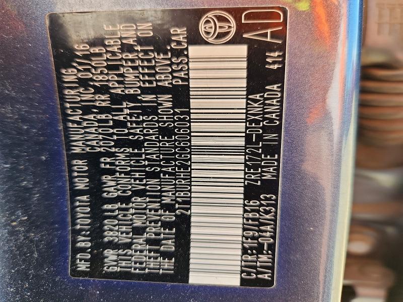 53348856 :رقم المزاد ، 2T1BURHE2GC606031 vin ، 2016 Toyota Corolla مزاد بيع