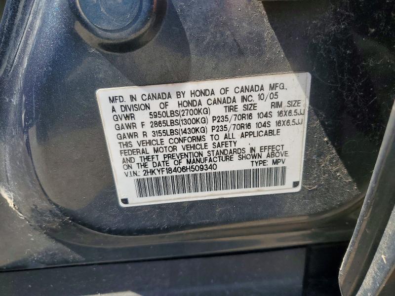 Aukcja sprzedaży 2006 Honda Pilot, vin: 2HKYF18406H509340, numer aukcji: 55435006