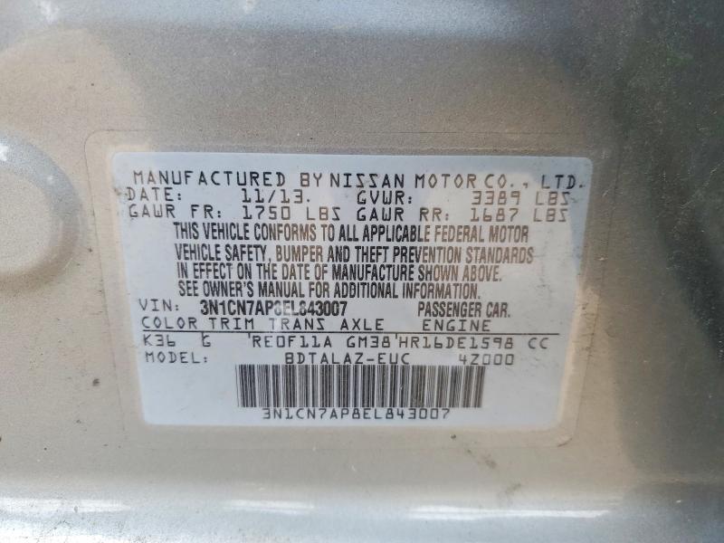 Aukcja sprzedaży 2014 Nissan Versa, vin: 3N1CN7AP8EL843007, numer aukcji: 52491236