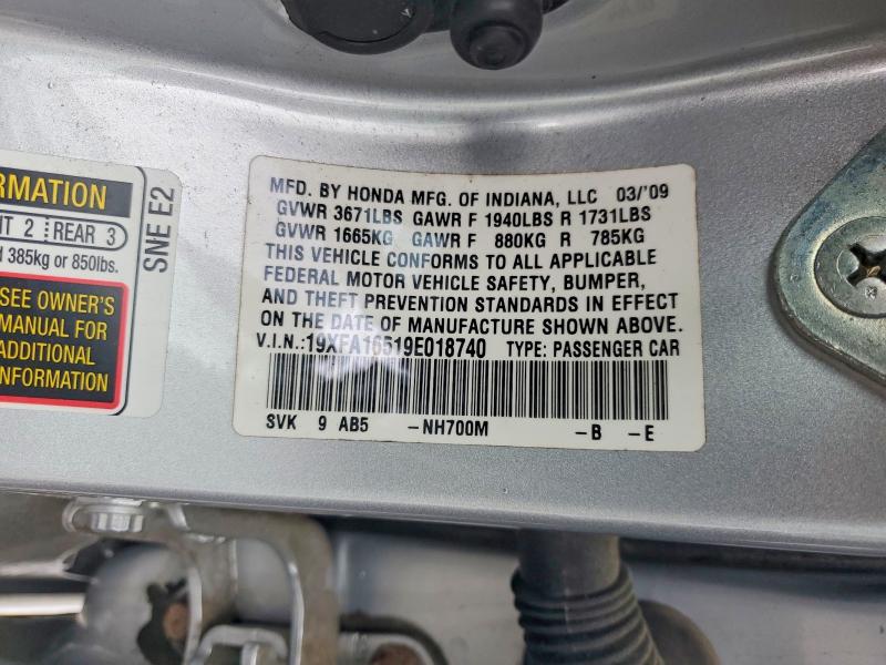Продаж на аукціоні авто 2009 Honda Civic, vin: 19XFA16519E018740, номер лоту: 52682536