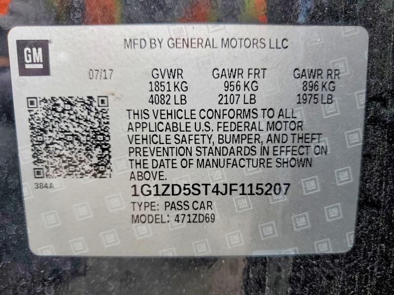 Продаж на аукціоні авто 2018 Chevrolet Malibu, vin: 1G1ZD5ST4JF115207, номер лоту: 52644336