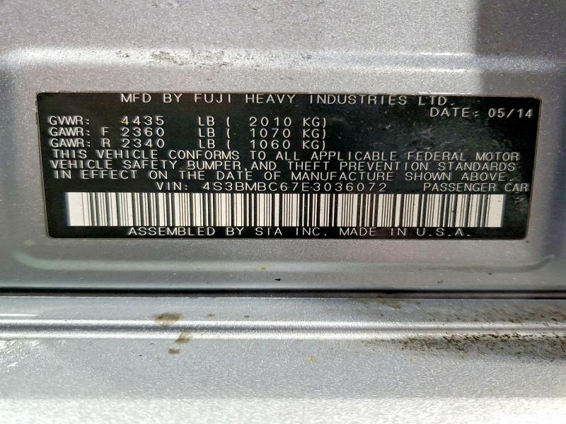Aukcja sprzedaży 2014 Subaru Legacy, vin: 4S3BMBC67E3036072, numer aukcji: 52654956