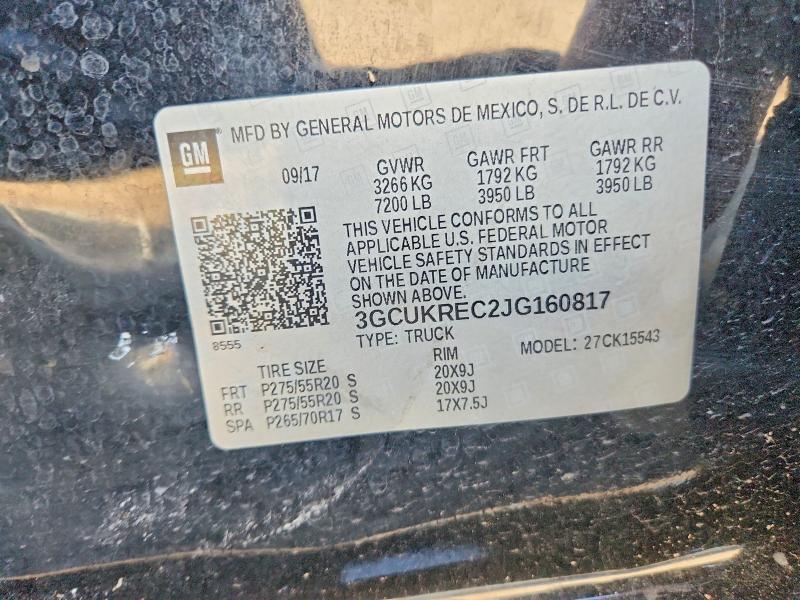 2018 Chevrolet Silverado მანქანა იყიდება აუქციონზე, vin: 3GCUKREC2JG160817, აუქციონის ნომერი: 53774766