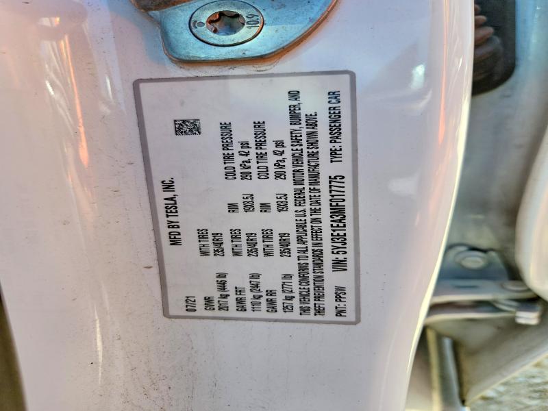 Продаж на аукціоні авто 2021 Tesla Model 3, vin: 5YJ3E1EA3MF017775, номер лоту: 52804906