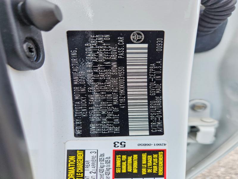 Aukcja sprzedaży 2019 Toyota Camry, vin: 4T1BZ1HKXKU031550, numer aukcji: 54735506
