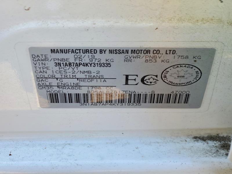 Aukcja sprzedaży 2019 Nissan Sentra, vin: 3N1AB7AP4KY319335, numer aukcji: 54615466