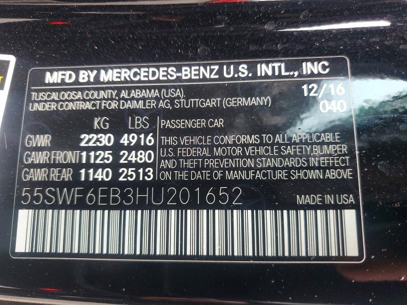 Продаж на аукціоні авто 2017 Mercedes-benz C, vin: 55SWF6EB3HU201652, номер лоту: 53703376