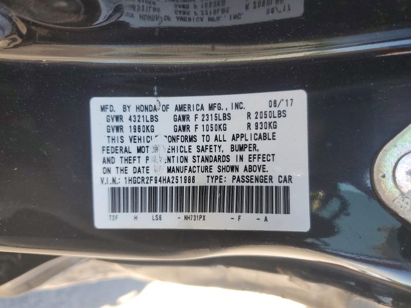 Продаж на аукціоні авто 2017 Honda Accord, vin: 1HGCR2F94HA251986, номер лоту: 54480326