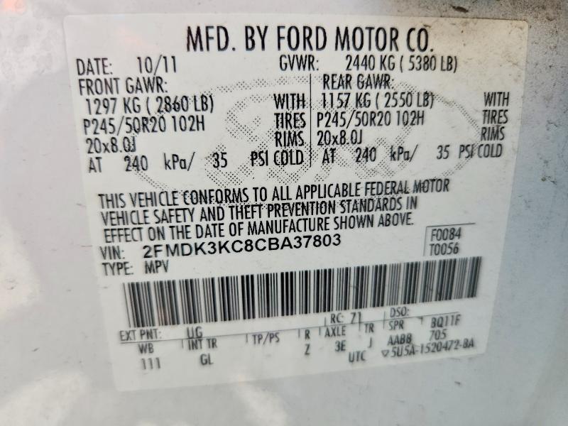 Aukcja sprzedaży 2012 Ford Edge, vin: 2FMDK3KC8CBA37803, numer aukcji: 55064156