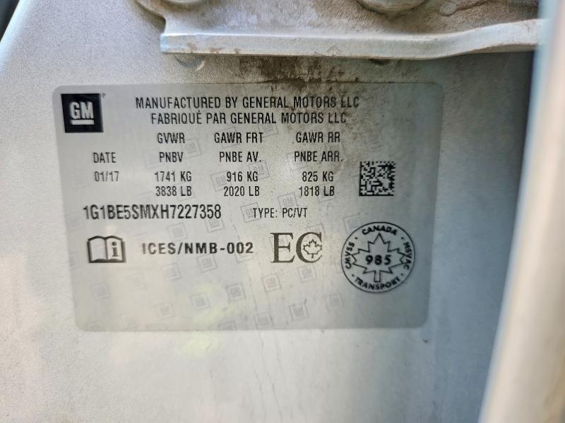 52959516 :رقم المزاد ، 1G1BE5SMXH7227358 vin ، 2017 Chevrolet Cruze مزاد بيع