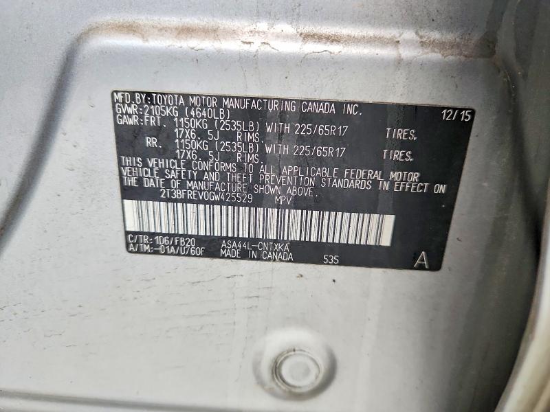 Aukcja sprzedaży 2016 Toyota Rav4, vin: 2T3BFREV0GW425529, numer aukcji: 52731536