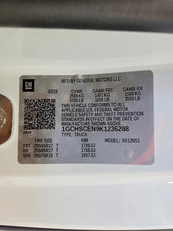 Aukcja sprzedaży 2019 Chevrolet Colorado, vin: 1GCHSCEN9K1236288, numer aukcji: 55350646