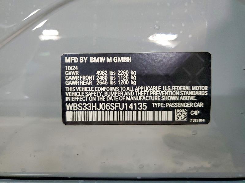 Aukcja sprzedaży 2025 Bmw M3, vin: WBS33HJ06SFU14135, numer aukcji: 51638186