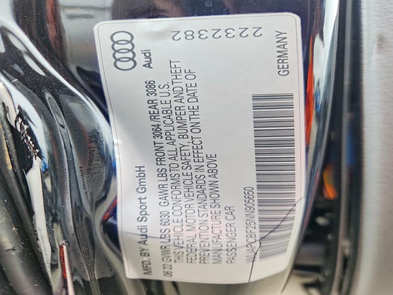 54176836 :رقم المزاد ، WUAPCBF25NN905650 vin ، 2022 Audi Rs7 مزاد بيع