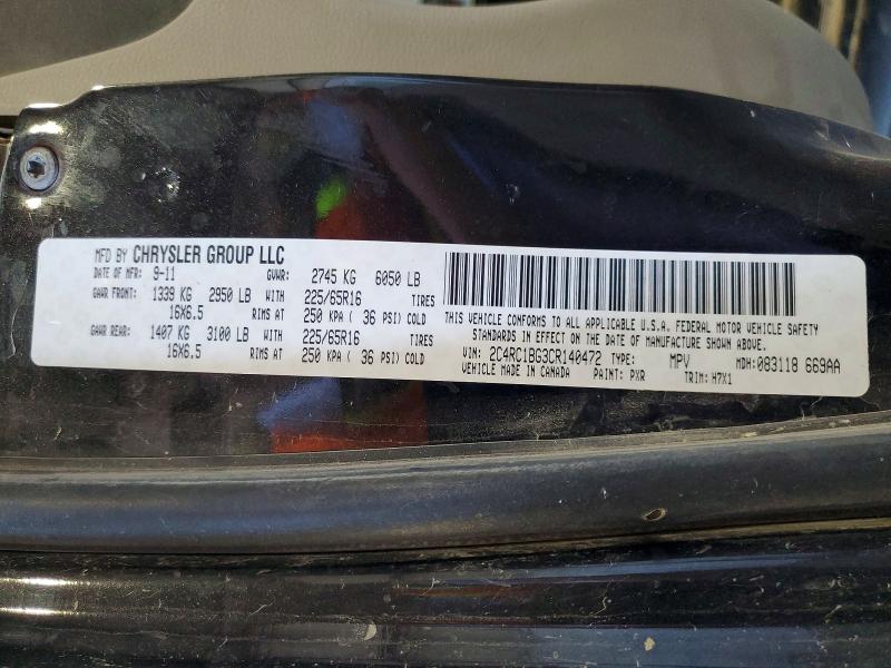 53249786 :رقم المزاد ، 2C4RC1BG3CR140472 vin ، 2012 Chrysler Town & Country مزاد بيع