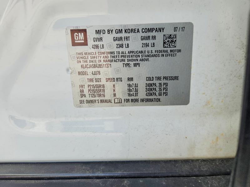 54860736 :رقم المزاد ، KL4CJASB4JB511371 vin ، 2018 Buick Encore مزاد بيع