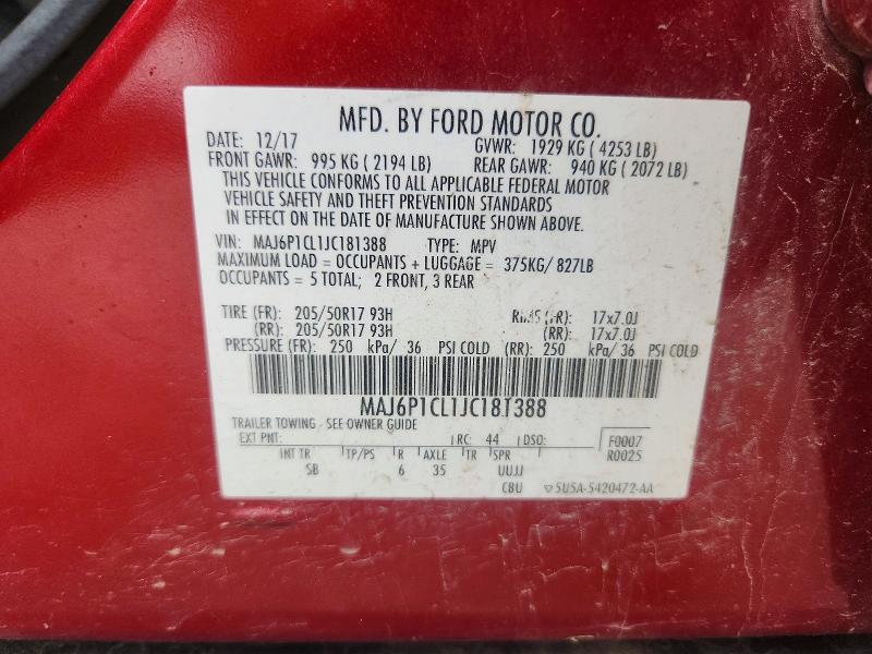 Продаж на аукціоні авто 2018 Ford Ecosport, vin: MAJ6P1CL1JC181388, номер лоту: 54770796