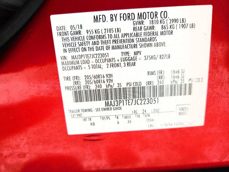 2018 Ford Ecosport მანქანა იყიდება აუქციონზე, vin: MAJ3P1TE7JC223051, აუქციონის ნომერი: 55414346