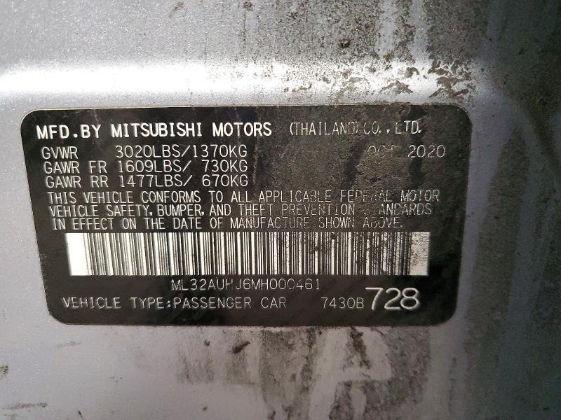Aukcja sprzedaży 2021 Mitsubishi Mirage, vin: ML32AUHJ6MH000461, numer aukcji: 53057596