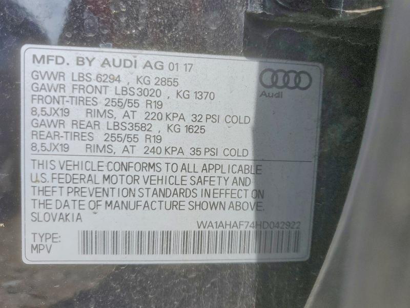 54630046 :رقم المزاد ، WA1AHAF74HD042922 vin ، 2017 Audi Q7 مزاد بيع