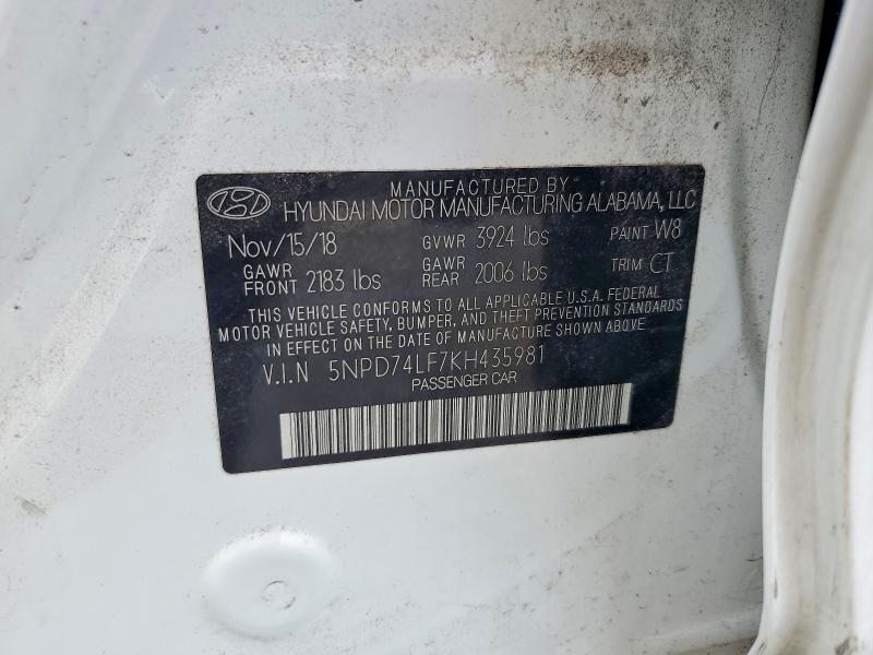 Продаж на аукціоні авто 2019 Hyundai Elantra, vin: 5NPD74LF7KH435981, номер лоту: 53994586