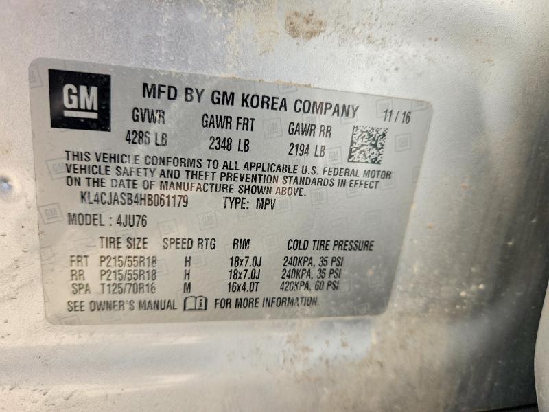 2017 Buick Encore მანქანა იყიდება აუქციონზე, vin: KL4CJASB4HB061179, აუქციონის ნომერი: 53566606