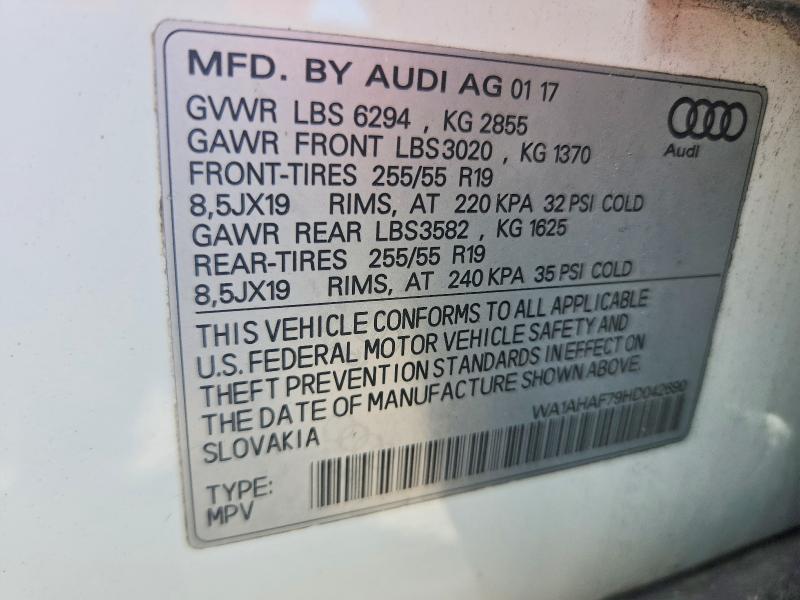 Продаж на аукціоні авто 2017 Audi Q7, vin: WA1AHAF79HD042690, номер лоту: 52781456