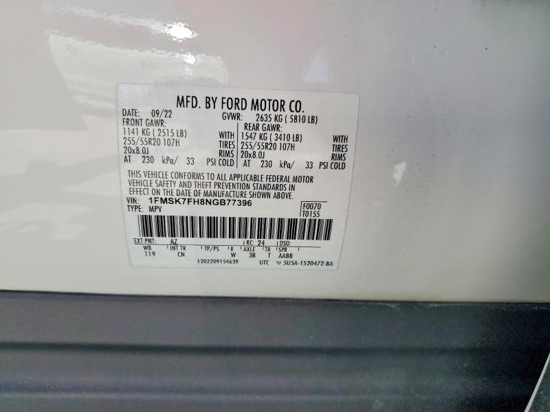 Продаж на аукціоні авто 2022 Ford Explorer, vin: 1FMSK7FH8NGB77396, номер лоту: 52370576