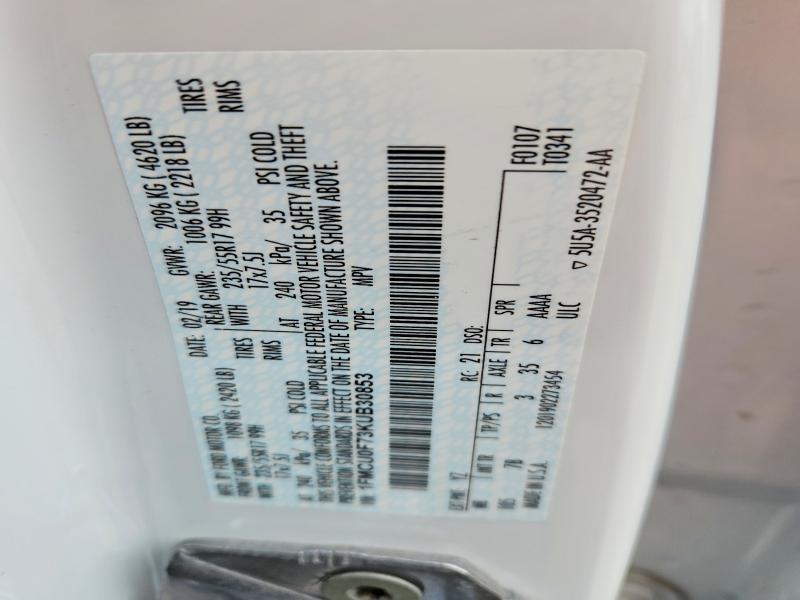 Продаж на аукціоні авто 2019 Ford Escape, vin: 1FMCU0F73KUB30853, номер лоту: 55036616