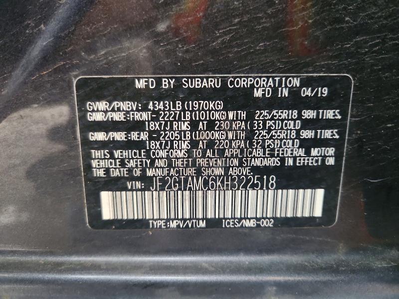 Продаж на аукціоні авто 2019 Subaru Crosstrek, vin: JF2GTAMC6KH322518, номер лоту: 52415916
