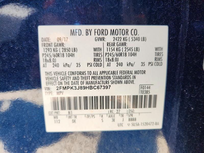 Aukcja sprzedaży 2017 Ford Edge, vin: 2FMPK3J89HBC67397, numer aukcji: 54288266