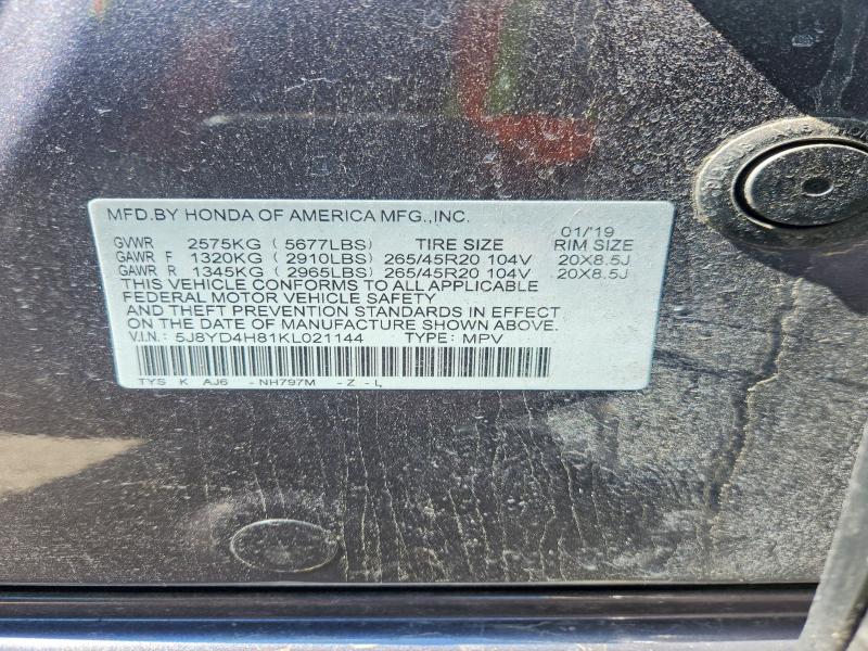 2019 Acura Mdx მანქანა იყიდება აუქციონზე, vin: 5J8YD4H81KL021144, აუქციონის ნომერი: 52835186