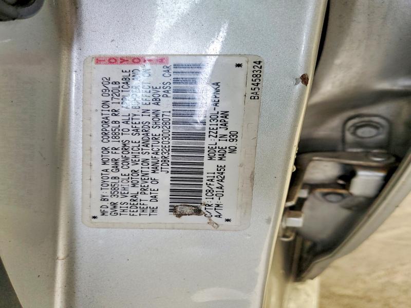 54321206 :رقم المزاد ، JTDBR32E030028071 vin ، 2003 Toyota Corolla مزاد بيع