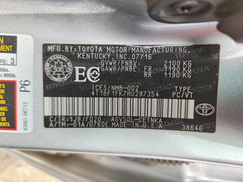 Aukcja sprzedaży 2017 Toyota Camry, vin: 4T1BF1FK7HU297354, numer aukcji: 54878076