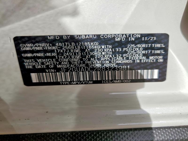 53579686 :رقم المزاد ، JF2GUADC2R8323981 vin ، 2024 Subaru Crosstrek مزاد بيع