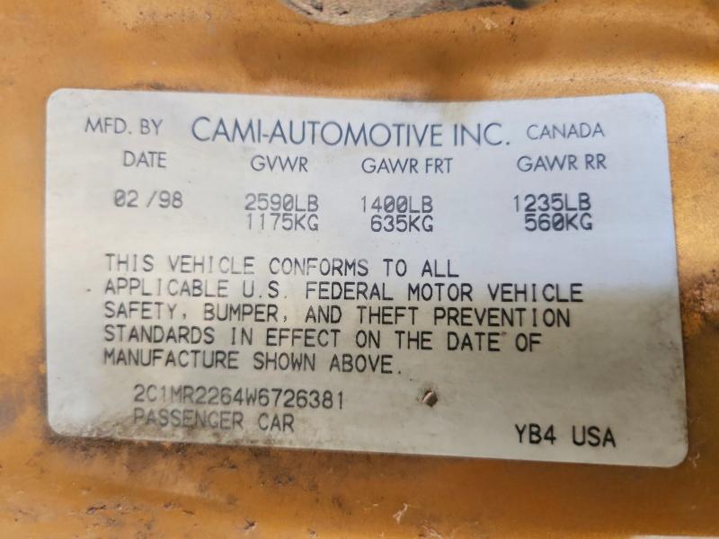 1998 Chevrolet Metro მანქანა იყიდება აუქციონზე, vin: 2C1MR2264W6726381, აუქციონის ნომერი: 52998326