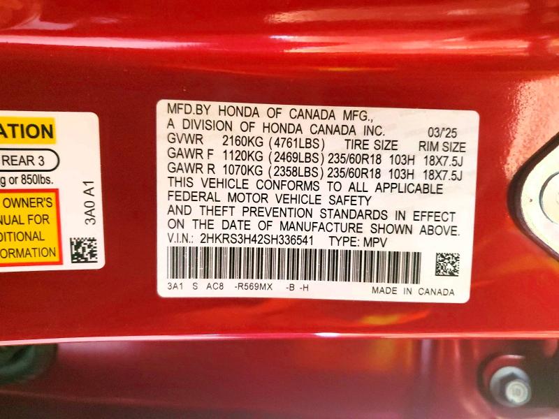 54795266 :رقم المزاد ، 2HKRS3H42SH336541 vin ، 2025 Honda Cr-v مزاد بيع