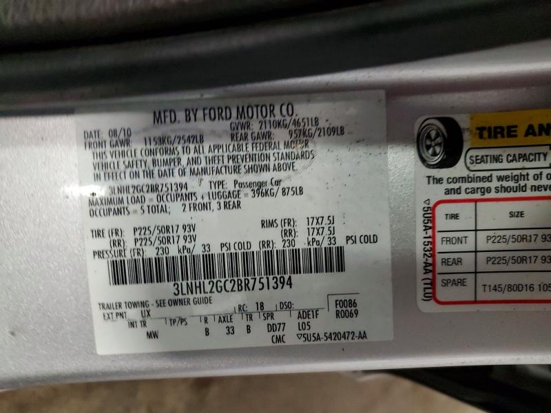 Aukcja sprzedaży 2011 Lincoln Mkz, vin: 3LNHL2GC2BR751394, numer aukcji: 54384046