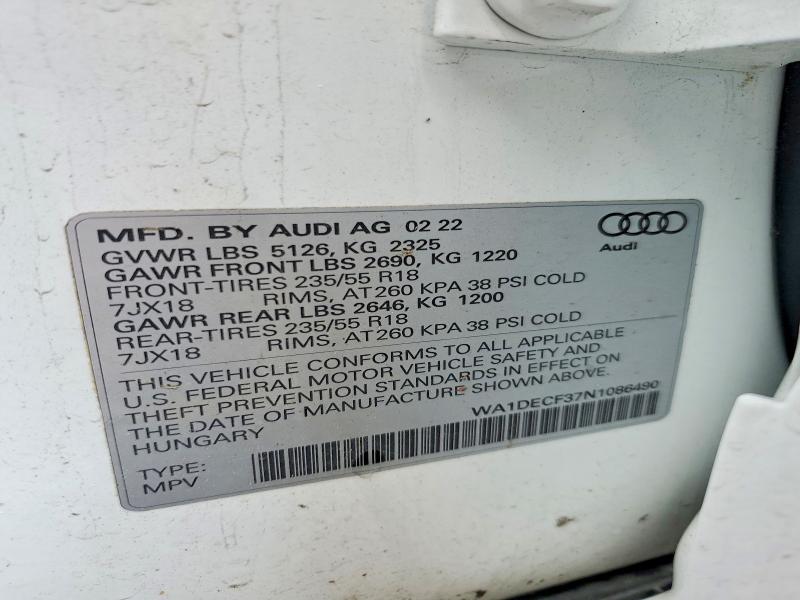 Aukcja sprzedaży 2022 Audi Q3, vin: WA1DECF37N1086490, numer aukcji: 53827426