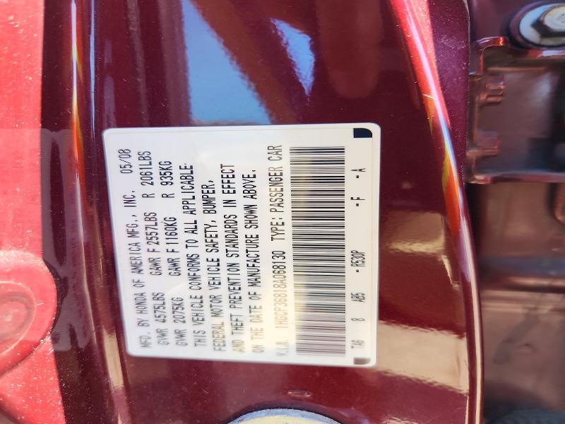 Aukcja sprzedaży 2008 Honda Accord, vin: 1HGCP36818A068130, numer aukcji: 52128016