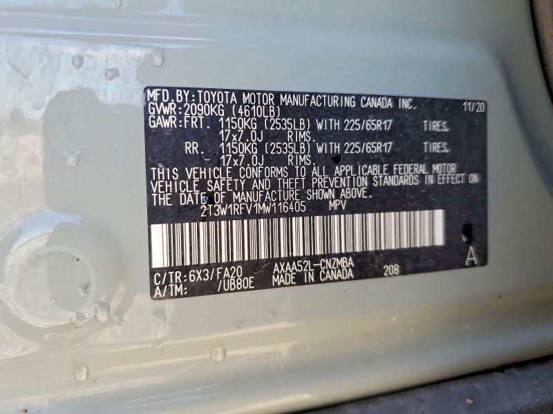 2021 Toyota Rav4 მანქანა იყიდება აუქციონზე, vin: 2T3W1RFV1MW116405, აუქციონის ნომერი: 51701506
