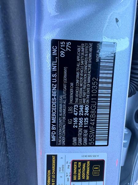 2016 Mercedes-benz C მანქანა იყიდება აუქციონზე, vin: 55SWF4KB8GU110352, აუქციონის ნომერი: 53775936