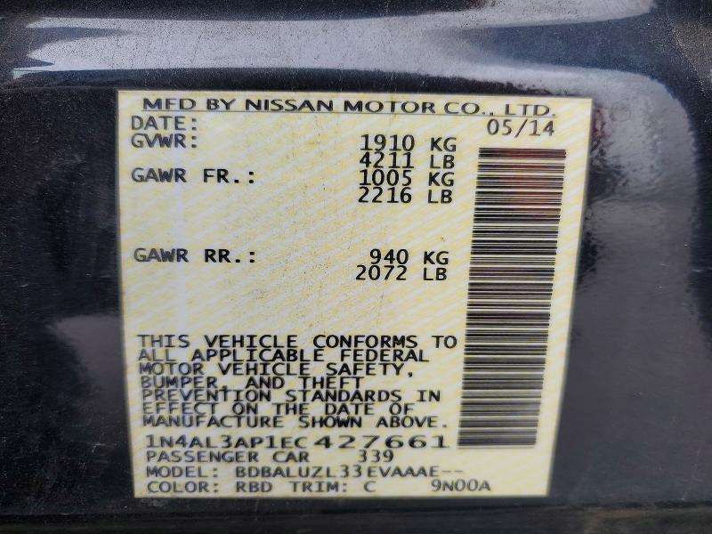 2014 Nissan Altima მანქანა იყიდება აუქციონზე, vin: 1N4AL3AP1EC427661, აუქციონის ნომერი: 52574106