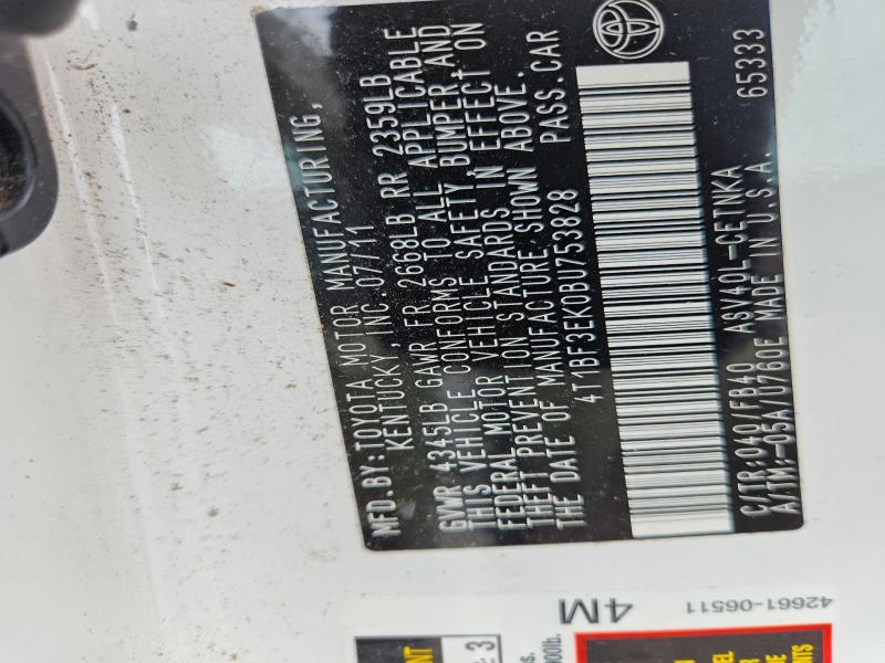 2011 Toyota Camry მანქანა იყიდება აუქციონზე, vin: 4T1BF3EK0BU753828, აუქციონის ნომერი: 55015006