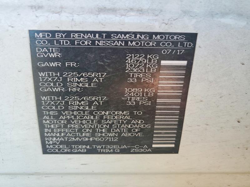 53852046 :رقم المزاد ، KNMAT2MV9HP607112 vin ، 2017 Nissan Rogue مزاد بيع
